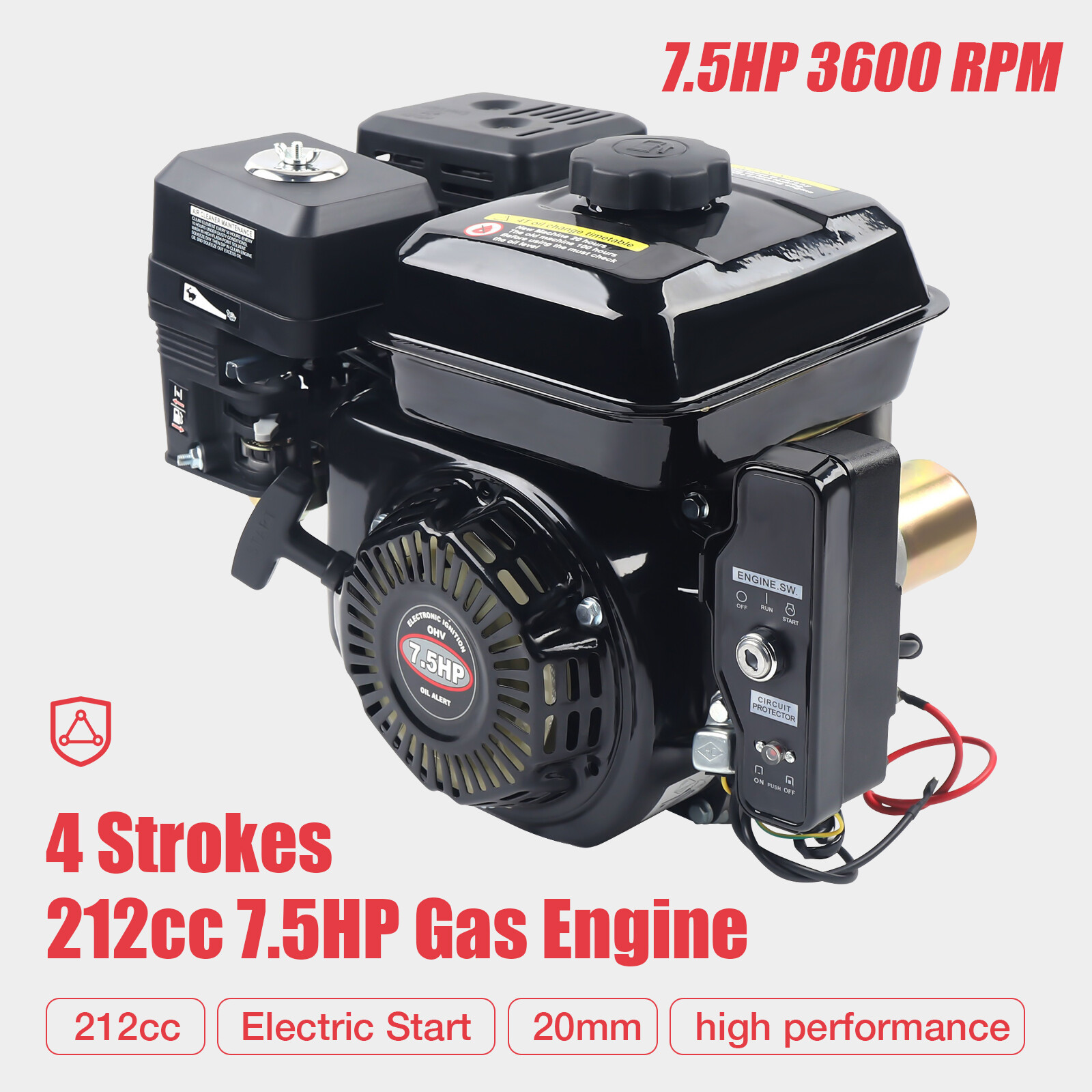 212cc 7.5 HP 4-Stroke Electric Start Horizontal Engine Go Kart Gas Engine Motor