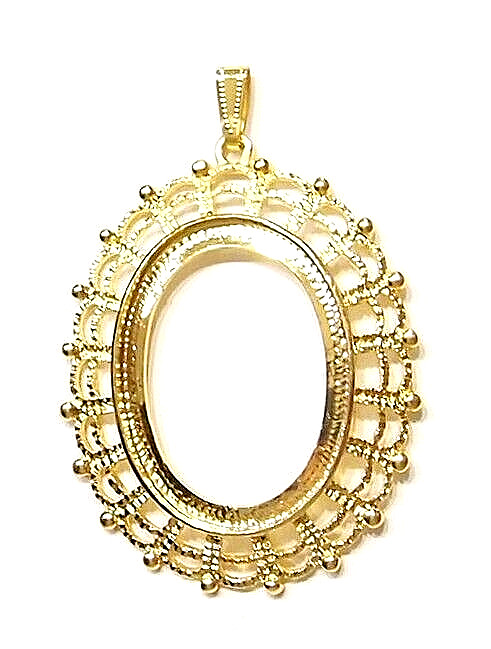 4 of 40x30mm Shiny Gold Victorian Art Deco Triple Lacy Pendant Settings