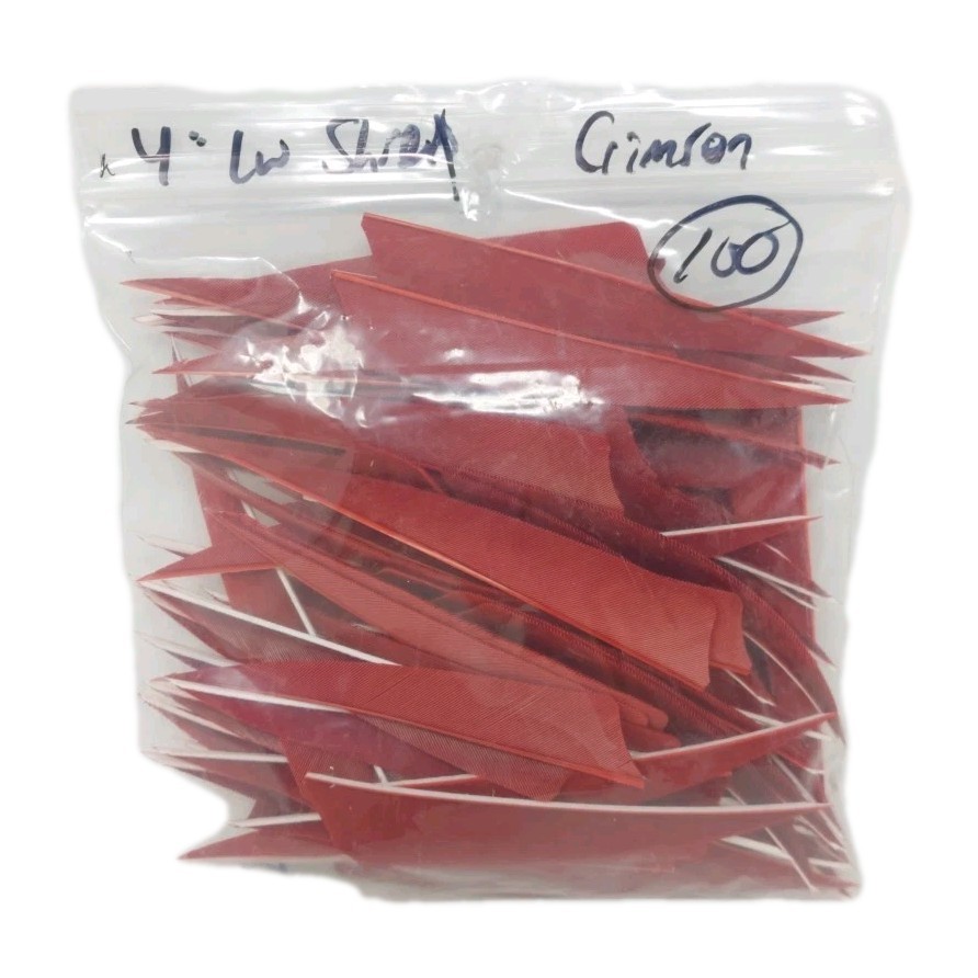 100 Pack Archery Arrow Feathers 4" Left Wing: Shield Crimson Red