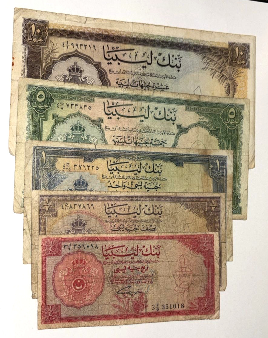 Libya Set 1963 10 Pounds 5 Pounds 1 Pound 1/2 Pound to 1/4 Pound P23 24 25 26 27