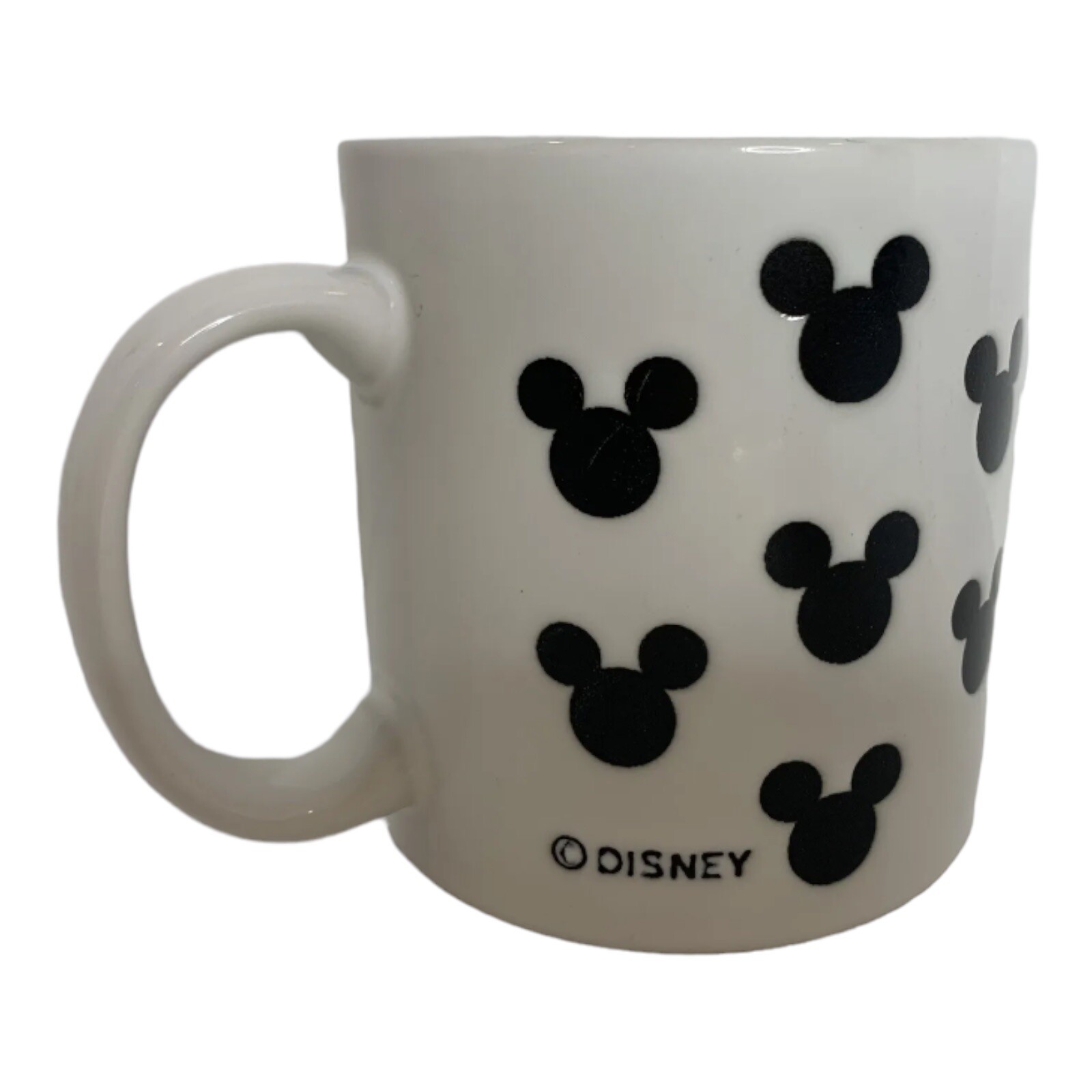 Disney Coffee Mug Mickey Mouse White With Black Mickey Heads 3.5" Tall Cute