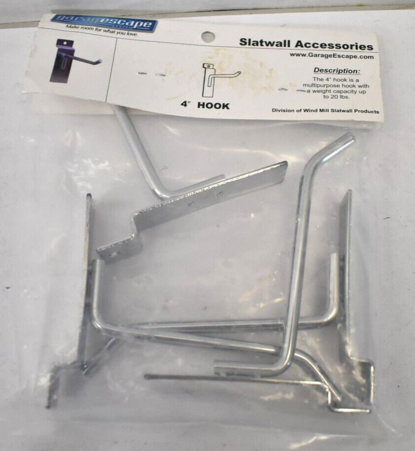 GarageEscape 4" Slatwall Single Hooks 4 Pack 03112010 Multipurpose Lightweight
