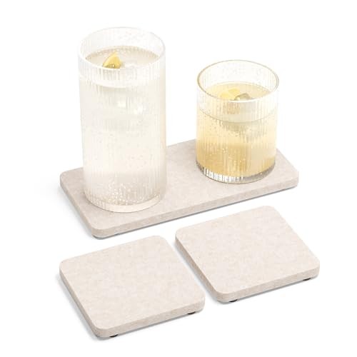 Felt Coasters for Drinks, Mixed 8x4 & 4x4 Inch Absorbent Mats 3 Pcs - Oatmeal