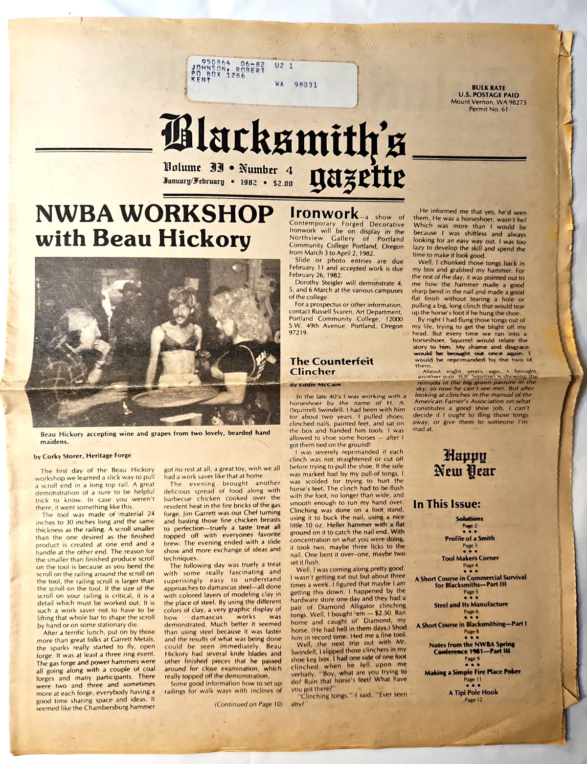 Blacksmith's Gazette Newspaper Mt. Vernon, WA. Volume II Number 4 Jan/Feb. 1982