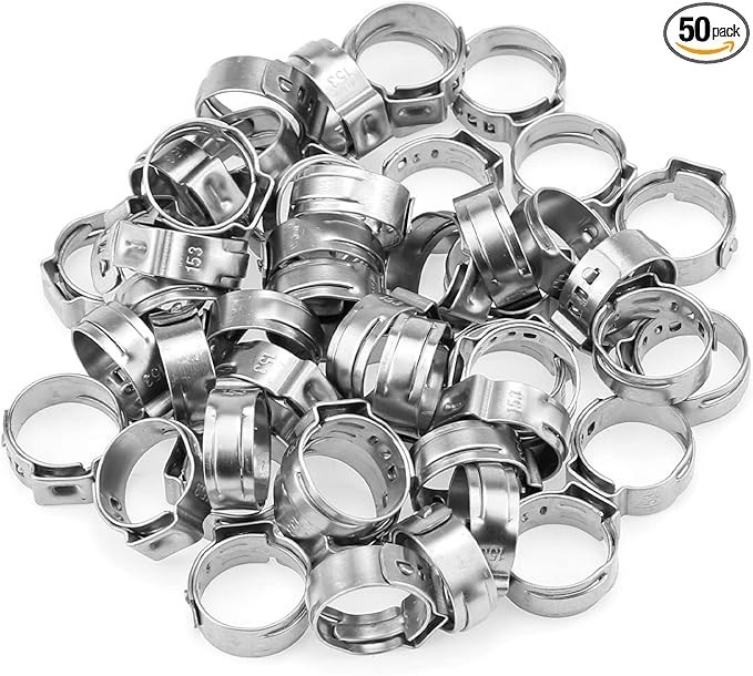 50 Pieces 12.8-15.3mm 304 Stainless Steel Single Ear Hose Clamps