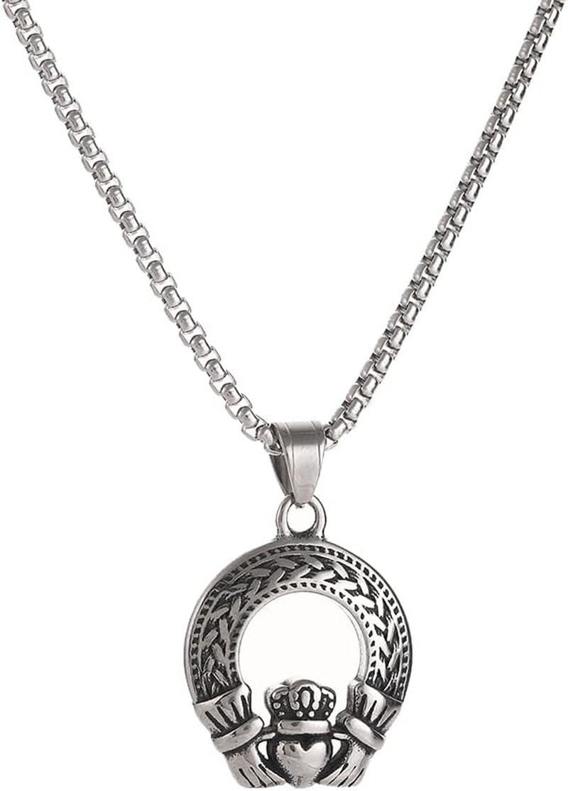 Celtic Claddagh Pendant Necklace, Stainless Steel Love Knot Pendant,