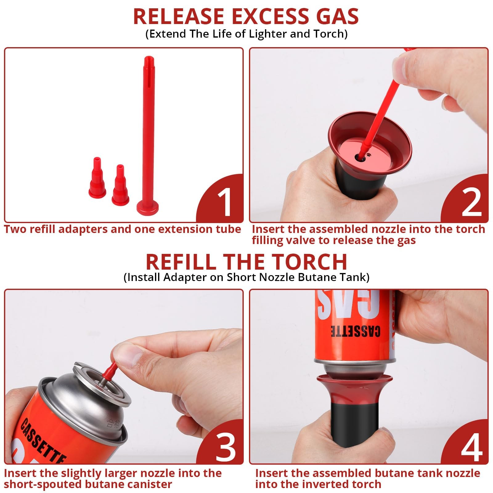 Butane Tank Adapter 3Sets Butane Nozzle Tips Lighter and Torch Refill or Release