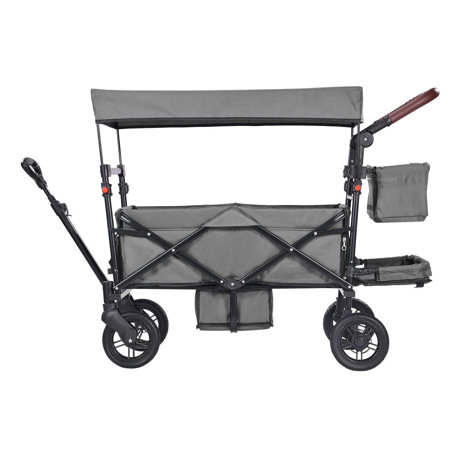 Uimoso Collapsible Wagon Stroller for Two Kids with Canopy, Dark Grey