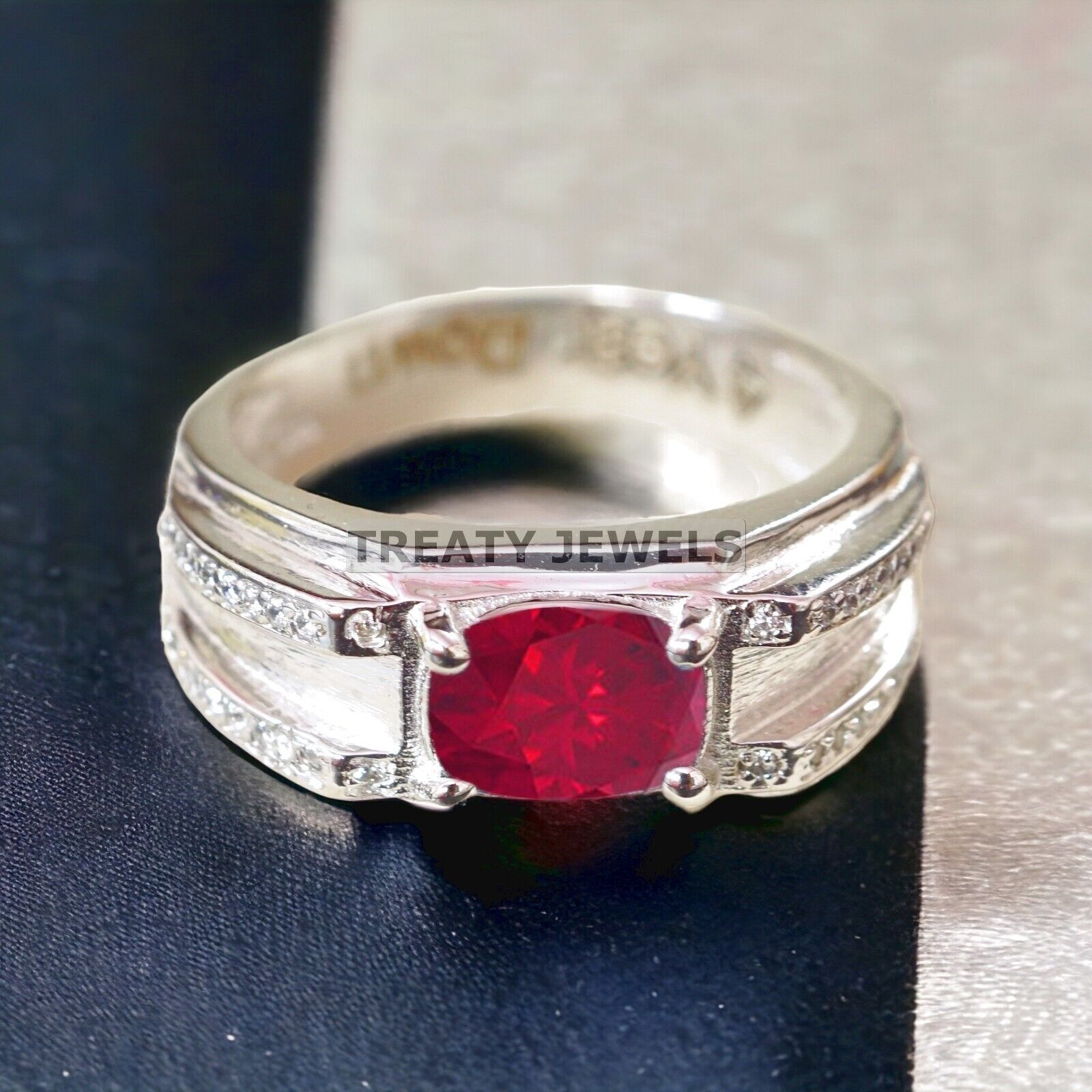 Ruby Oval Cut Gemstone With 14K Solid White Gold Ring For Men's #A531
