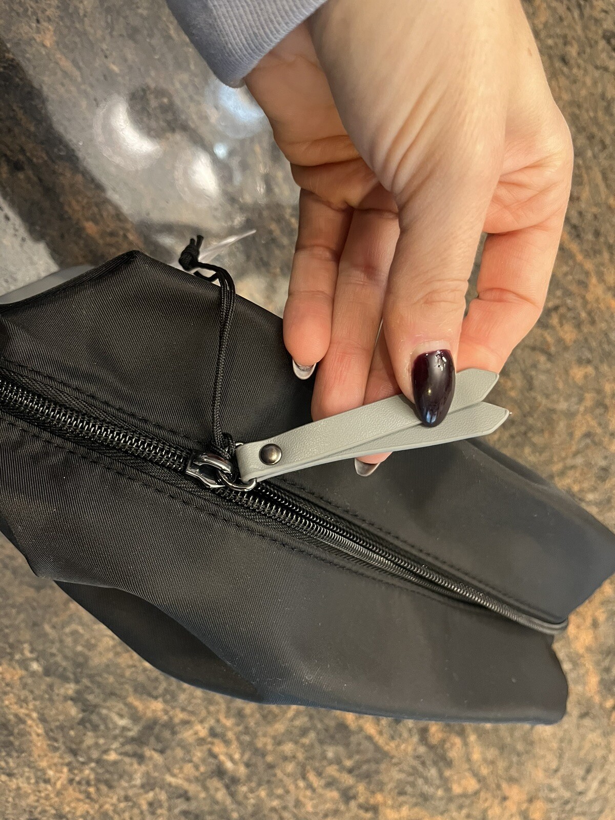 MCM Mens Toiletry Bag Embossed Polyester Clutch Bag Black & Gray 10” x 5” NWT!