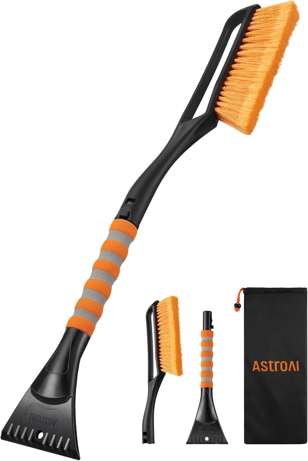 AstroAI 27" Snow Brush and Ice Scraper, Detachable, Foam Grip, Heavy Duty, Orang