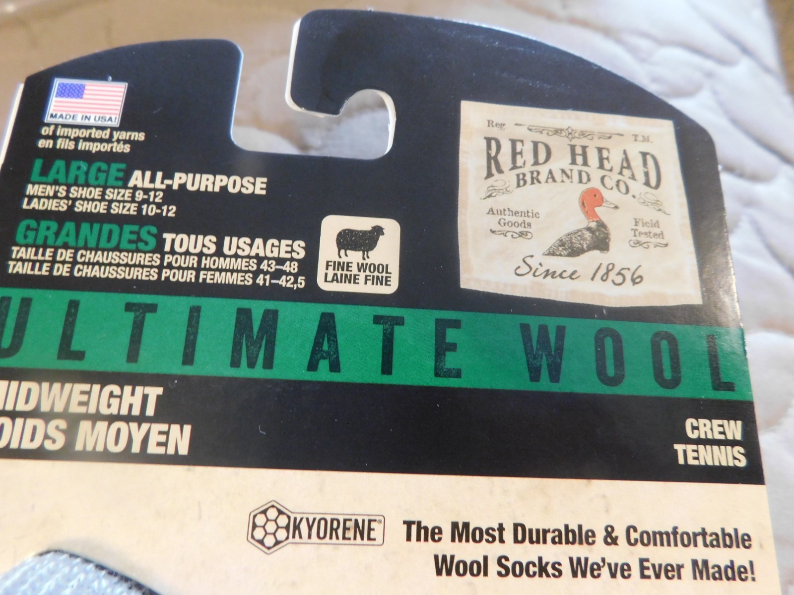 RED HEAD ULTIMATE 75% WOOL  MENS LARGE  Socks
