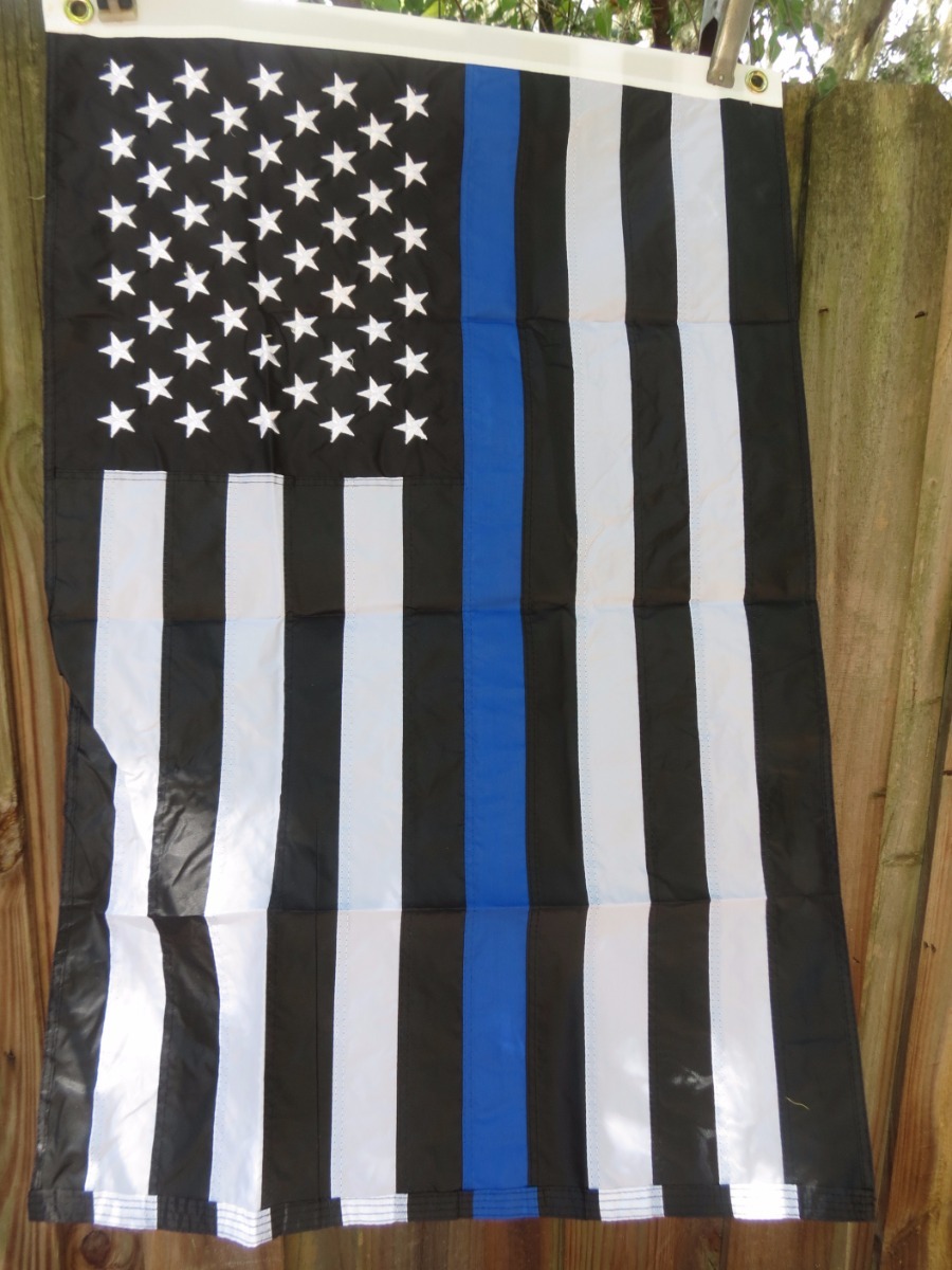 EMBROIDERED 2x3 LAW ENFORCEMENT POLICE MEMORIAL FLAG USA BLUE LINE BLACK WHITE