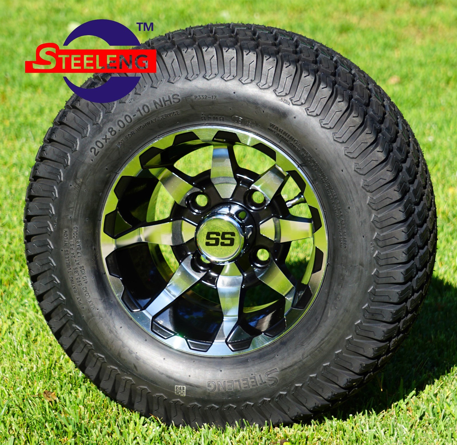 GOLF CART 10"x7'' VORTEX WHEELS and 20" STREET/TURF TIRES (SET OF 4)
