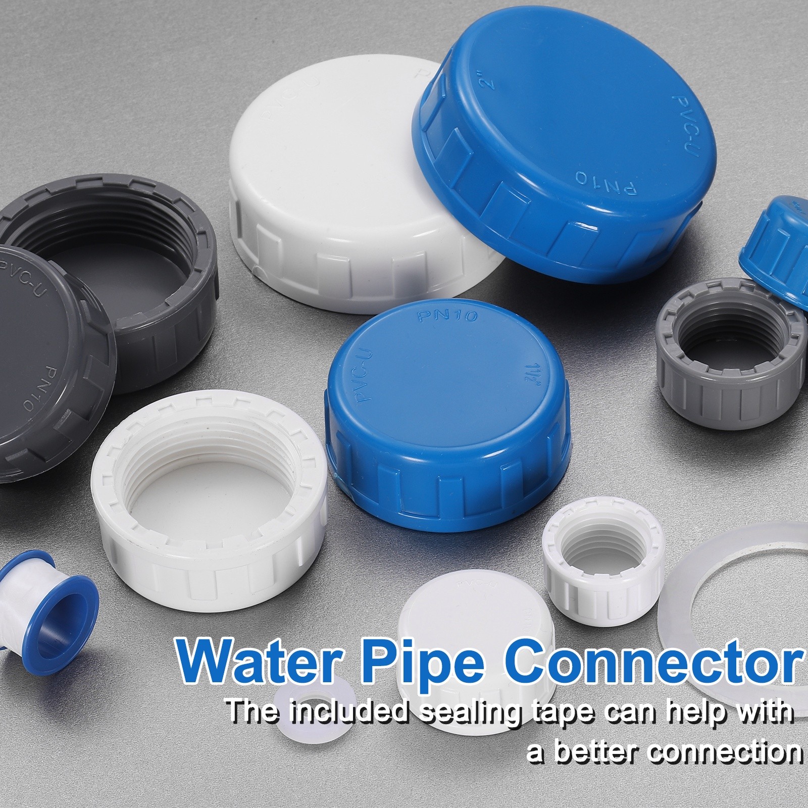 5Pcs 1/2 Inch PT Female Thread PVC Pipe Fitting Cap with Tape, Gray