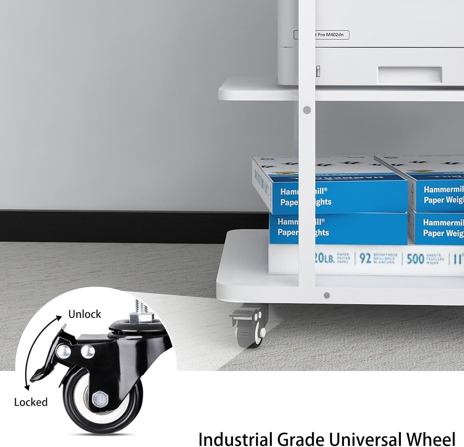 White 3 Tier Rolling Printer Stand