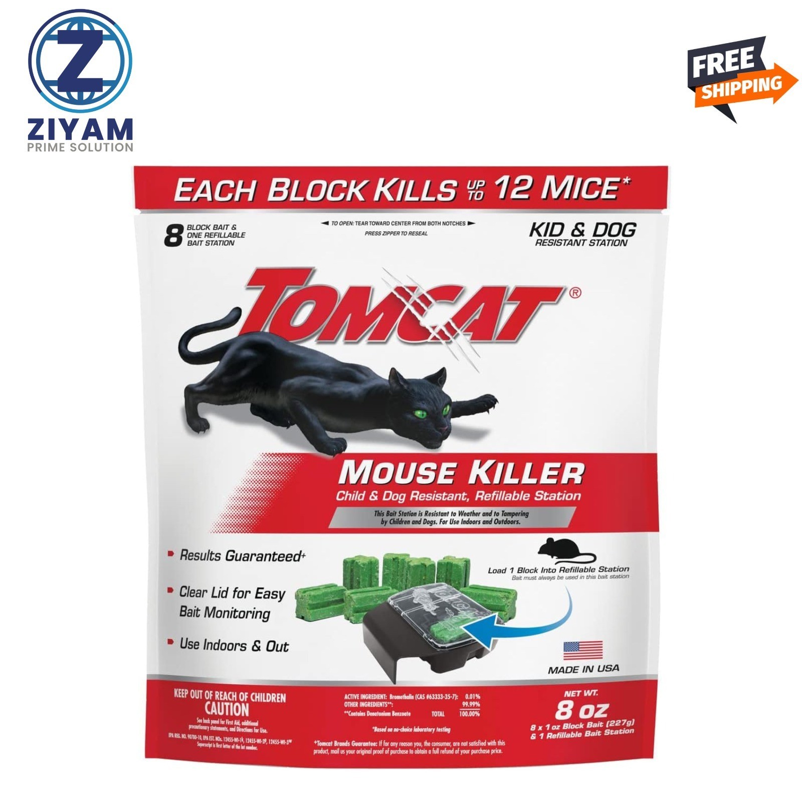 Mouse Mice Rat Killer 8 Blocks Bait Poison Rodent Station Trap Control 1-oz.