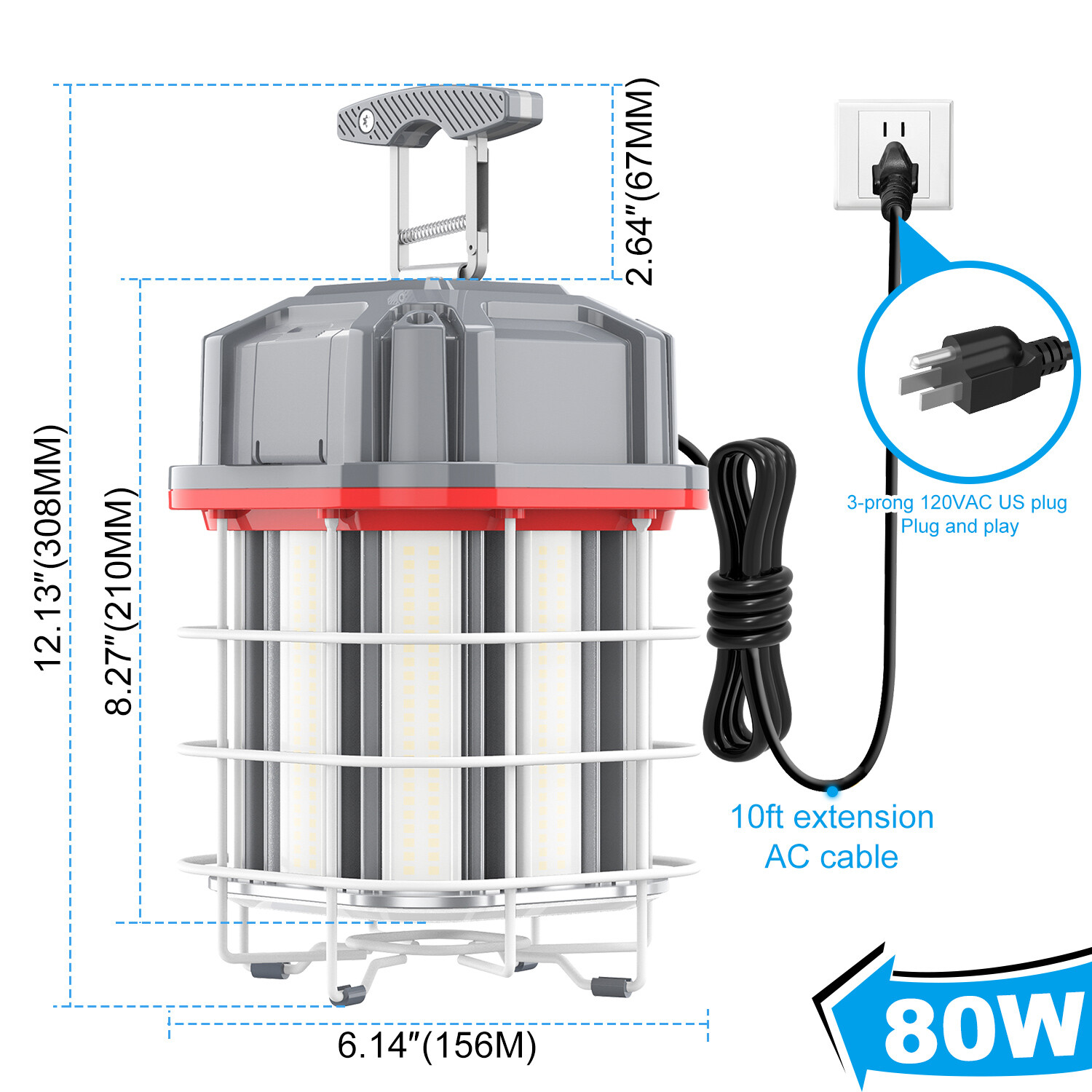 80W LED Temporary Work Light Linkable High Bay Construction Jobsite Lighting ETL