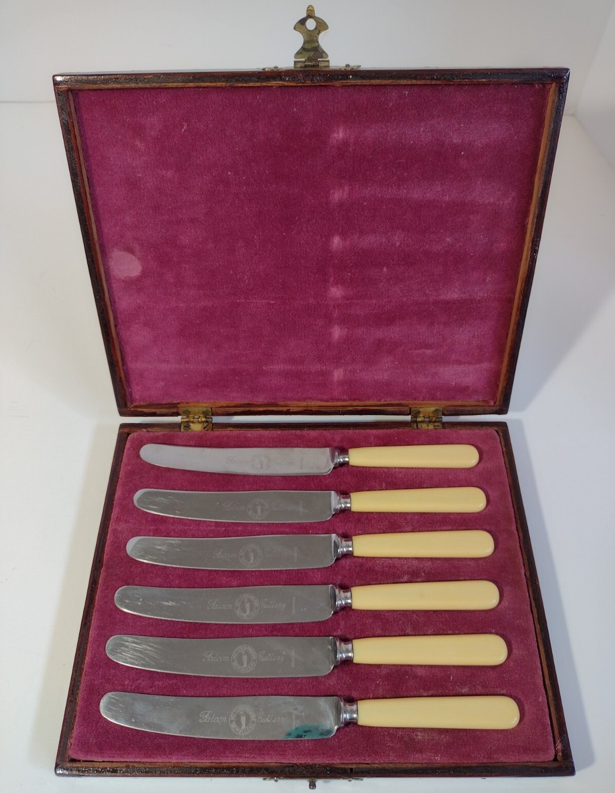 VTG Falcon Cutlery Mottershaw Row Knife Set Celluloid Handles Stainless Steel