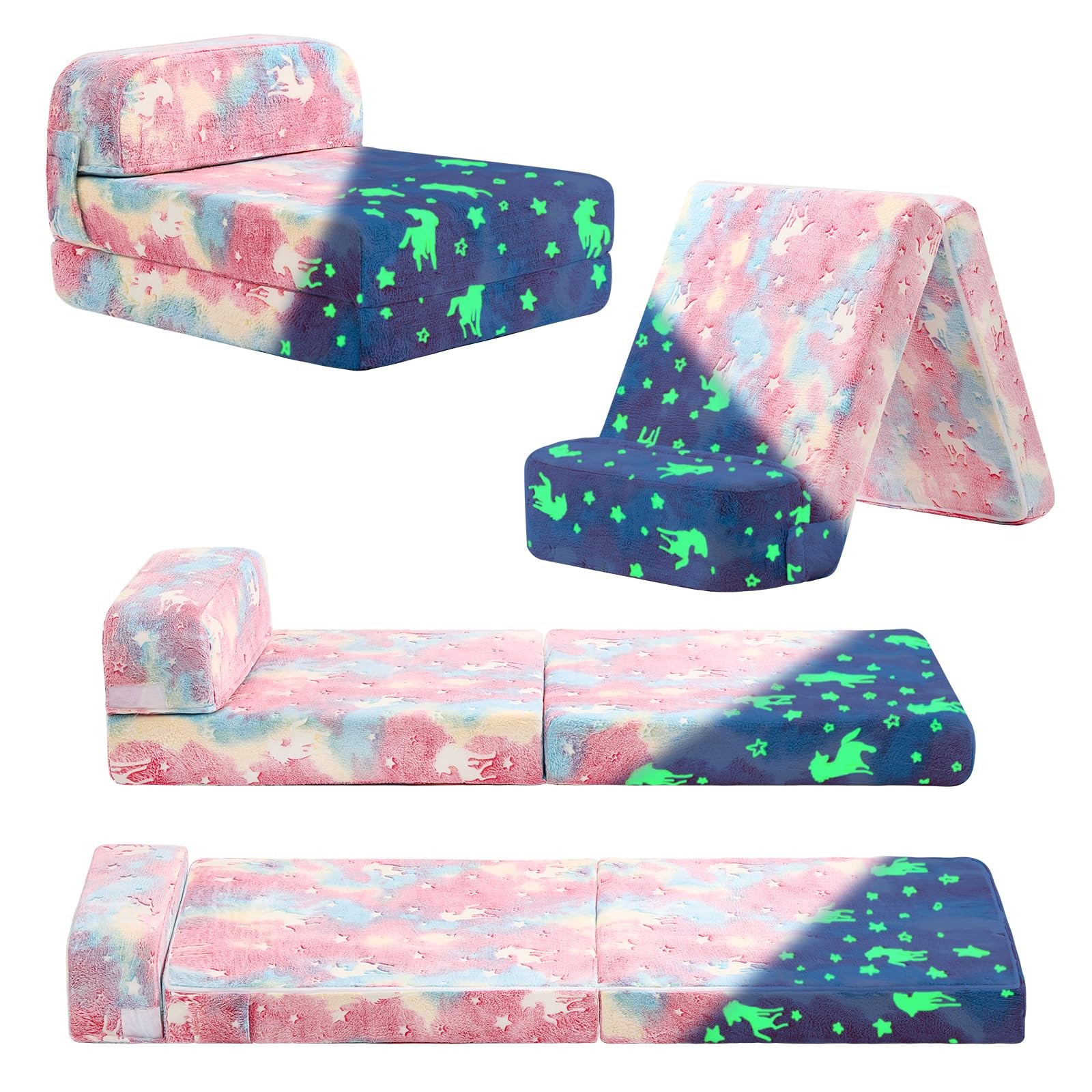 Folding Sofa Bed for Kids, Toddler Fold Out Couch Bed with Removable Cover, K...