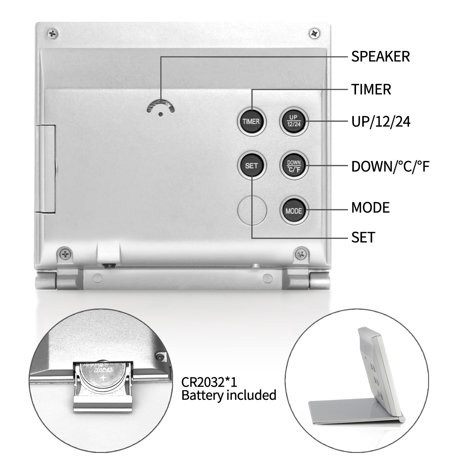 Betus Digital Travel Timer LCD Clock with Backlight - Compact LCD Desk Clock