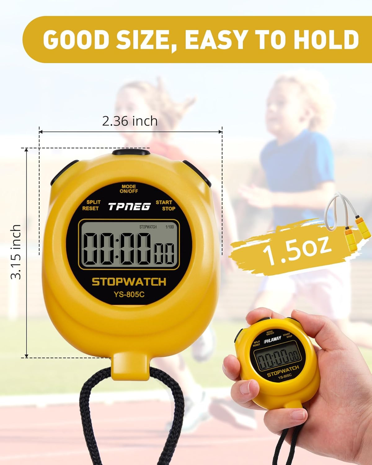 Simple Stopwatch Timer - Easy to Use, Set Up, Read, and Carry - Large Display -