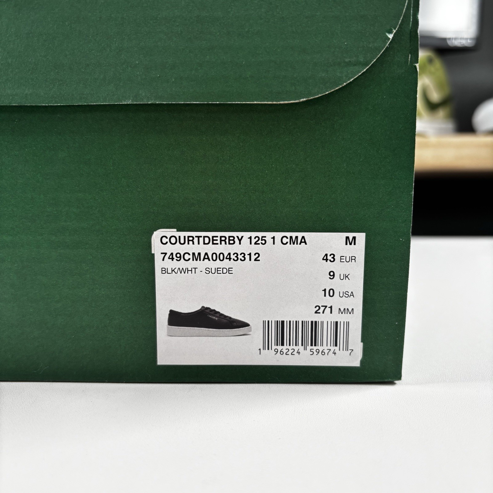 Sz 10 Lacoste Courtderby Leather Sneakers Mens Black White 749CMA0043312 NEW