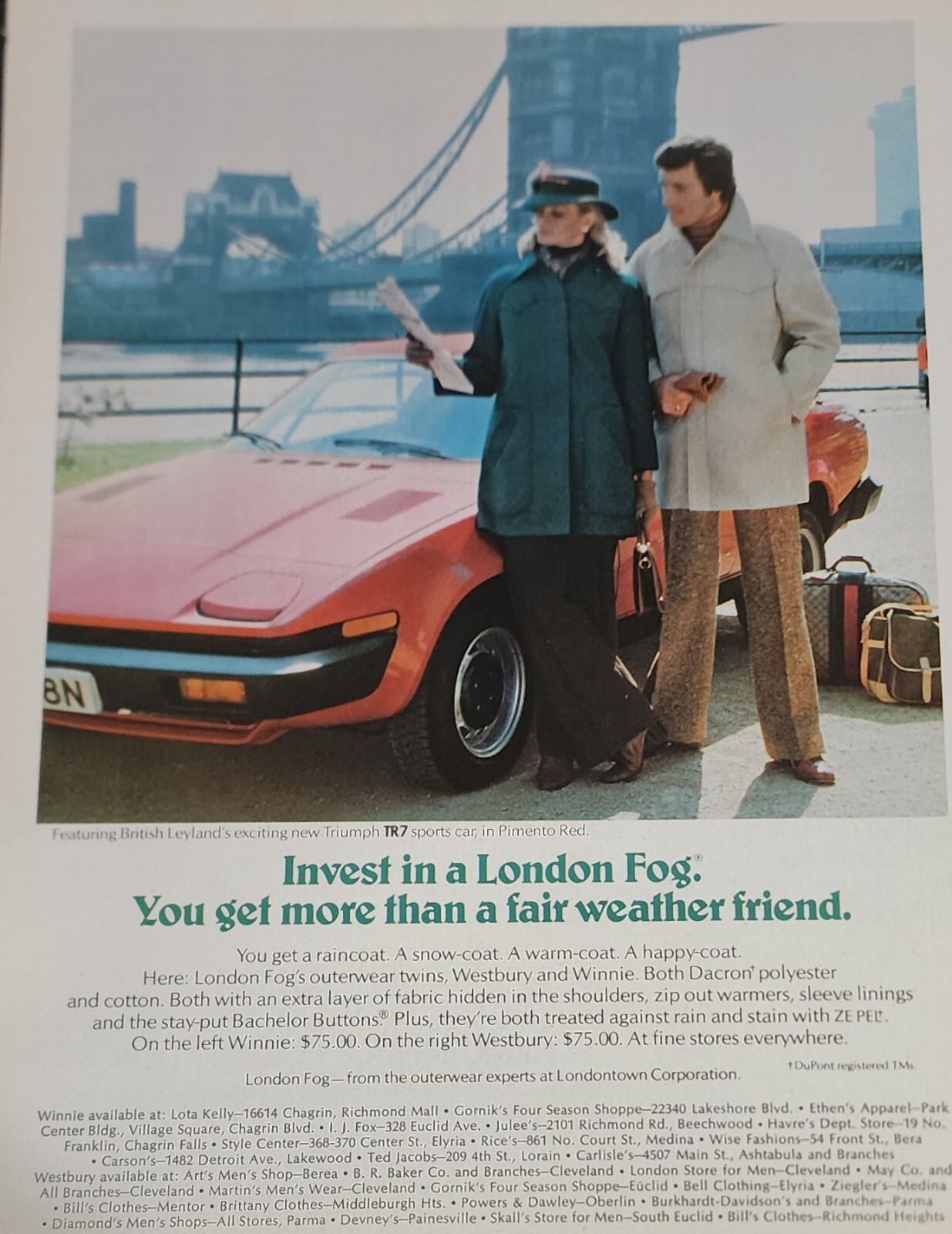 Triumph TR 7 Magazine Ad Advertisement Picture London Fog Vtg Wall Art Decor