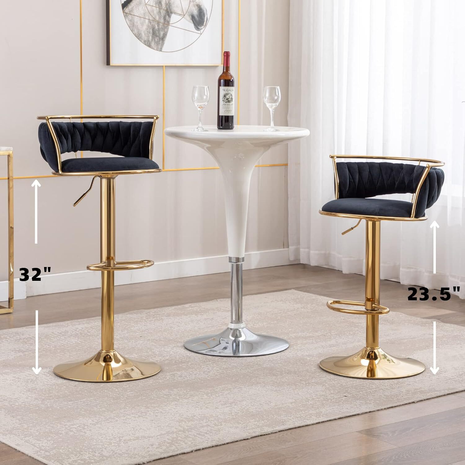 Woven Bar Stools Set of 2,Velvet Swivel Kitchen Counter Stools for home bar