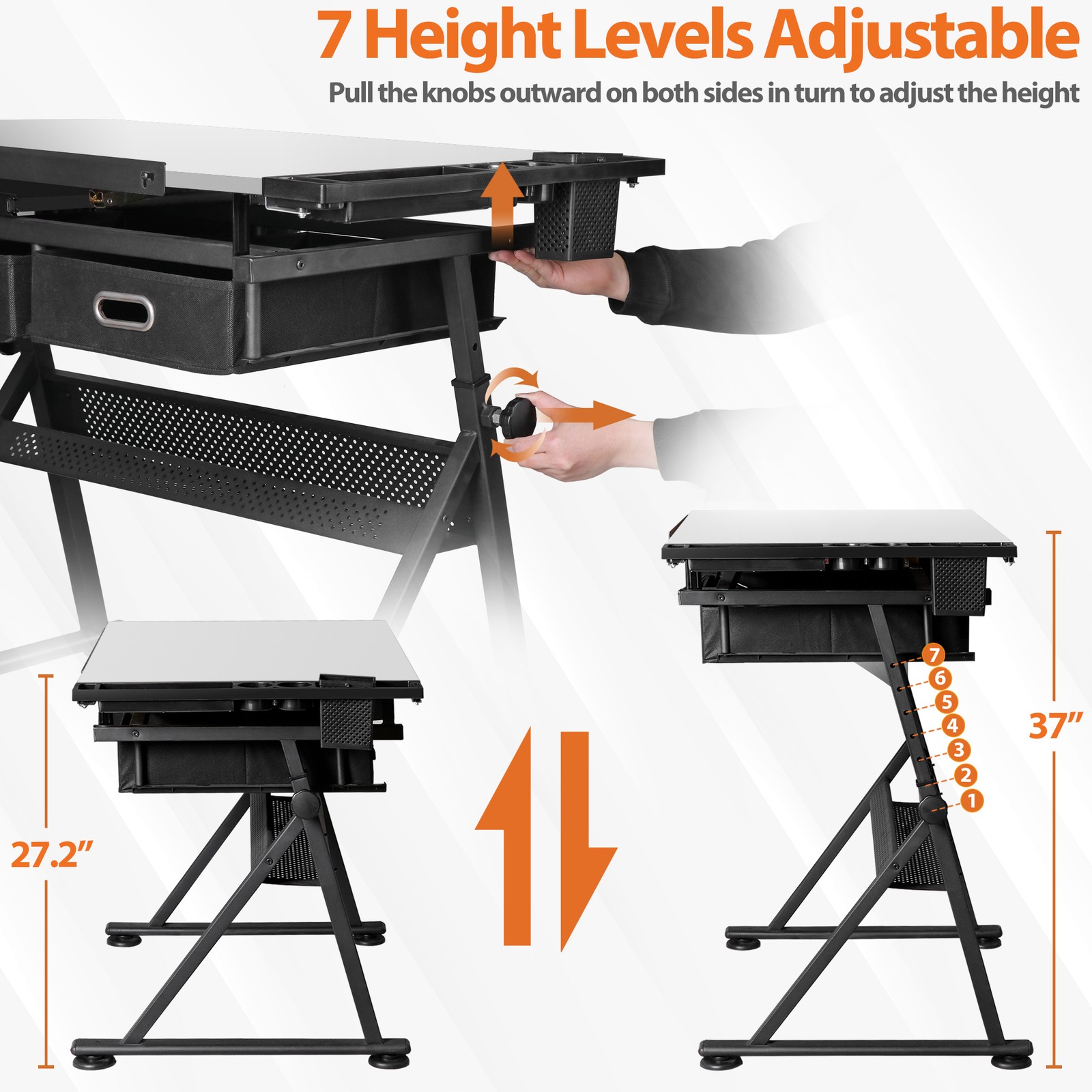 Adjustable Drafting Drawing Table Tabletop Tiltable w/ Stool & Outlet White