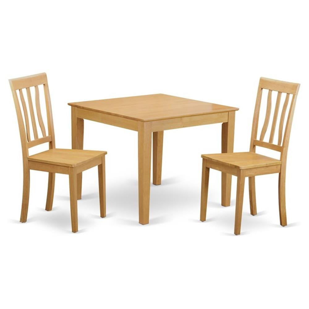 East West Furniture Oxford 3-piece Wood Dining Set with Square Table in Oak
