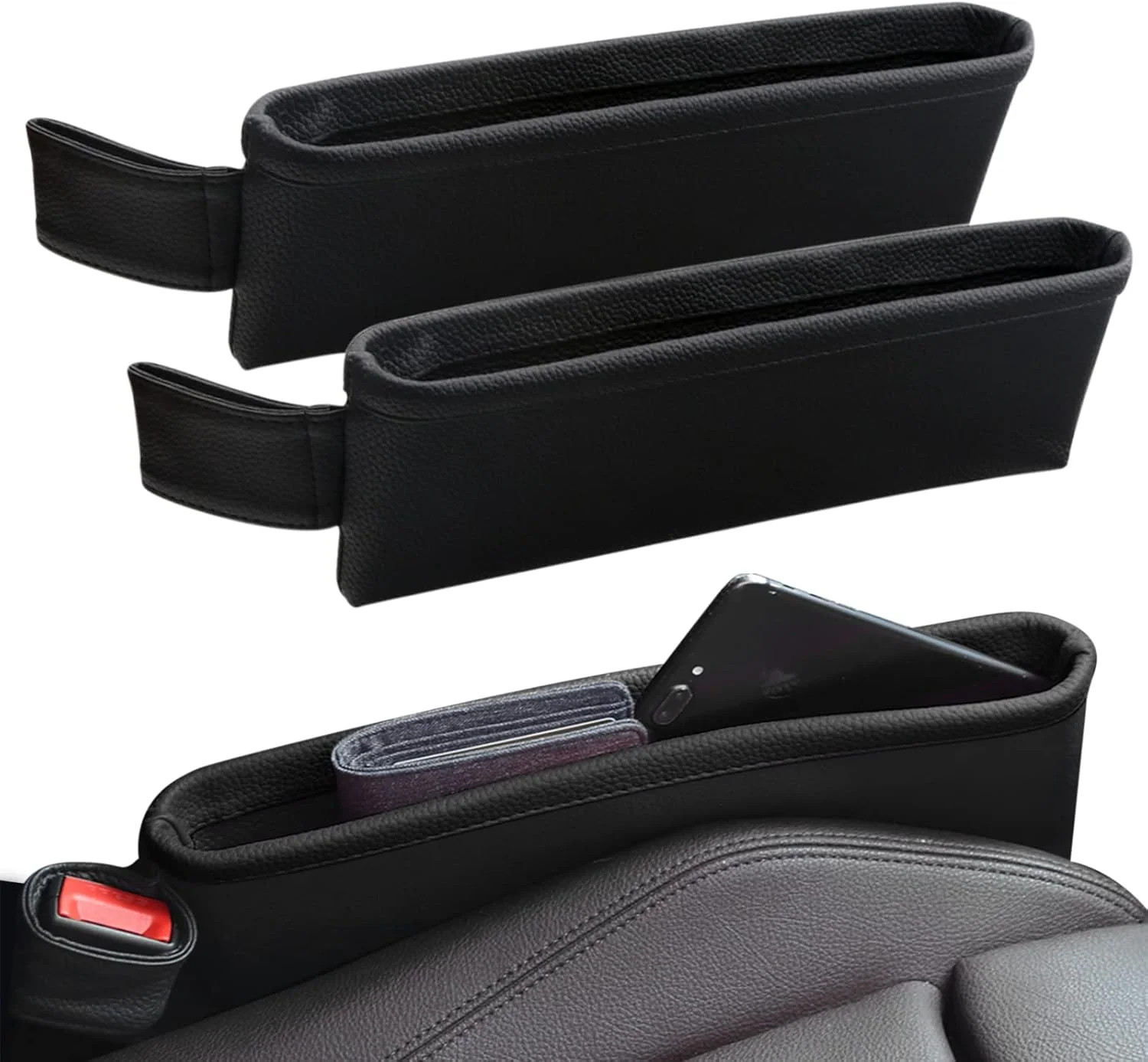 2 Pack Update Car Seat Gap Filler Organizer Leather Console Storage Box Front Si
