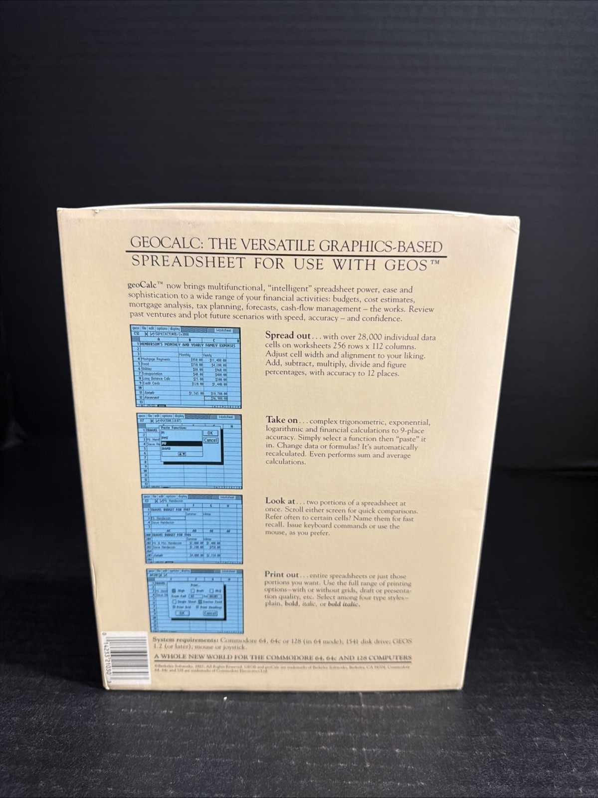 Berkley Softworks GeoCalc Graphics Based Spreadsheet Commodore 64 Complete