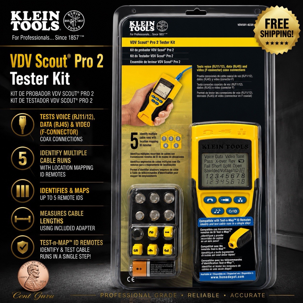 Klein Tools VDV Scout Pro 2 Cable Tester Kit VDV501-823R Voice Data Video RJ45