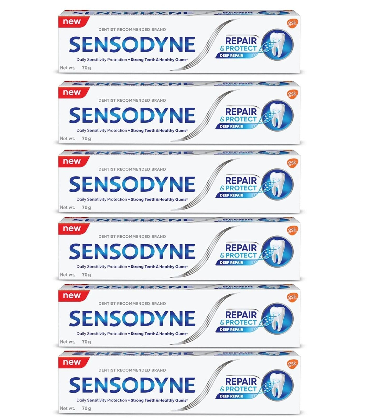 Pack of 6 Sensodyne Repair & Protect Sensitive Toothpaste with NOVAMIN (70g x6)*