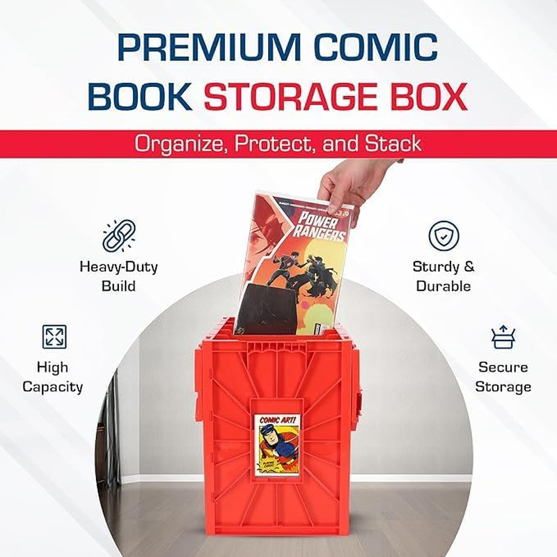Short Comic Book Storage Box - 5 Pack, Holds 150 Comics, Stackable, Red