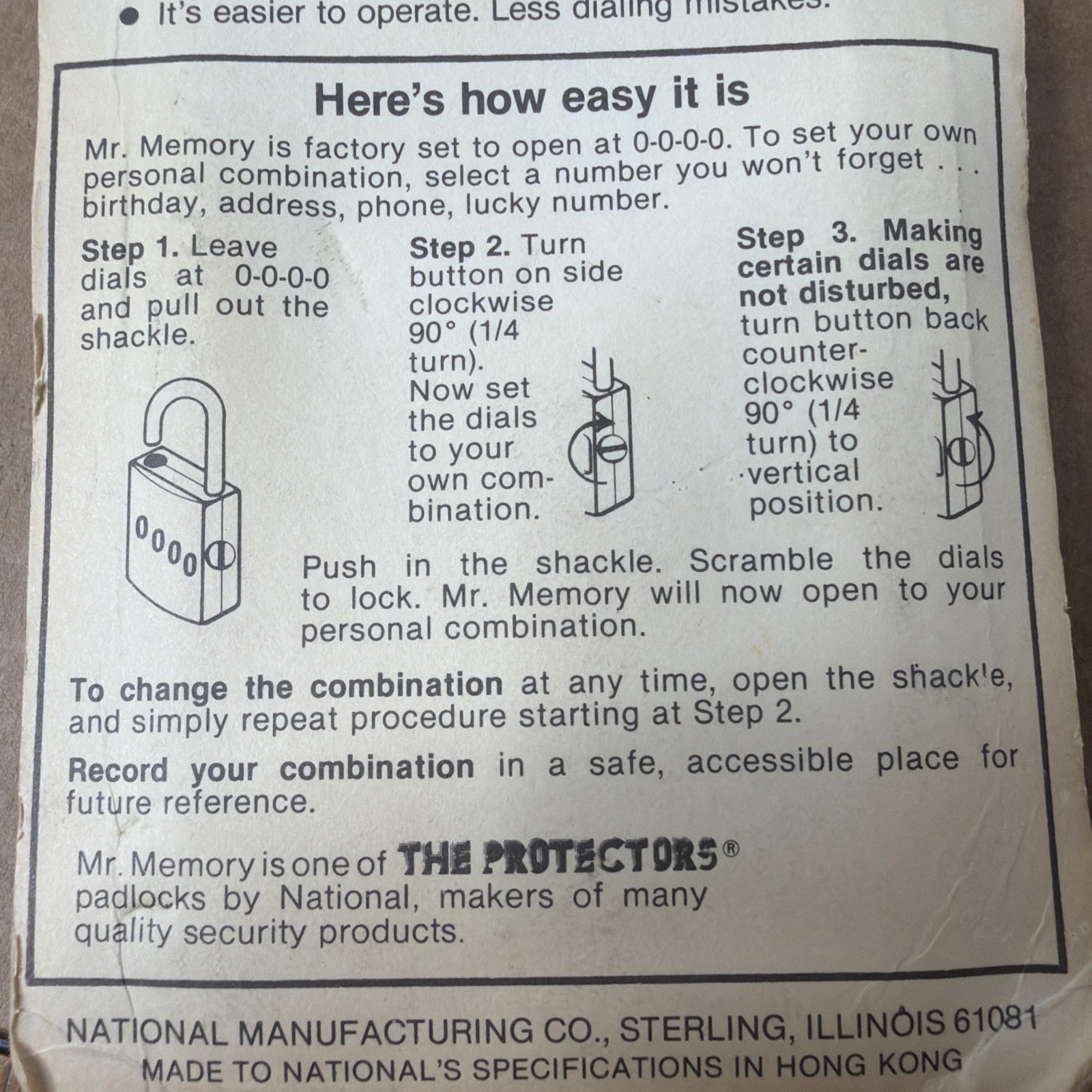National Mr. Memory Combination Lock V656