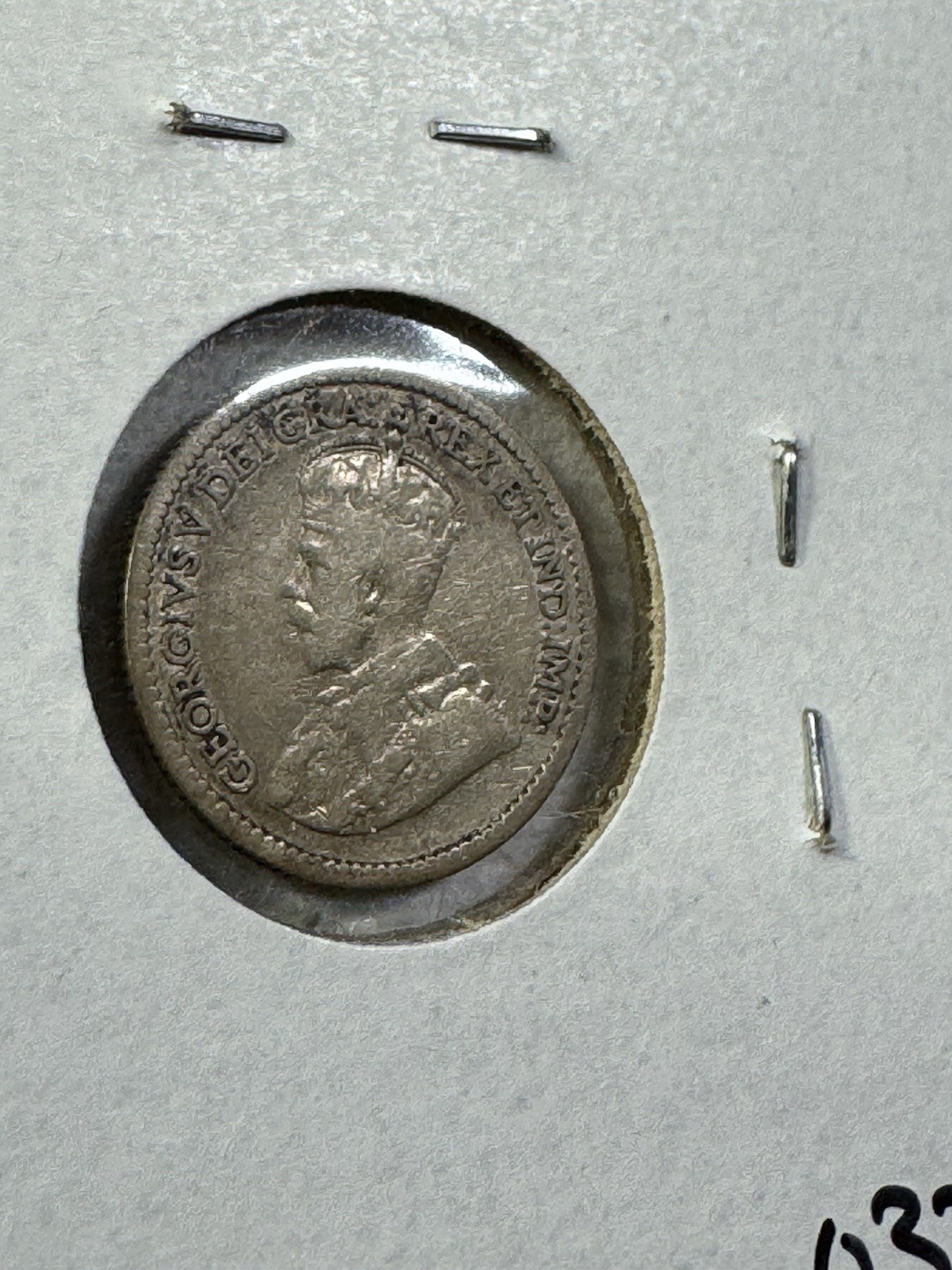 1913 Canada 5 Cents Small Silver Coin Cleaned