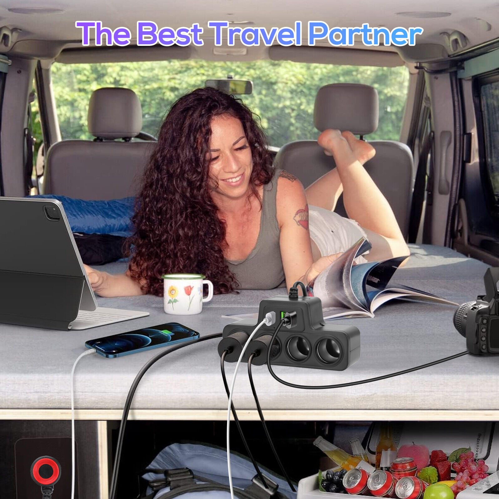4 Way Car Cigarette Lighter Socket Splitter USB Fast Charger Power Adapter 12V