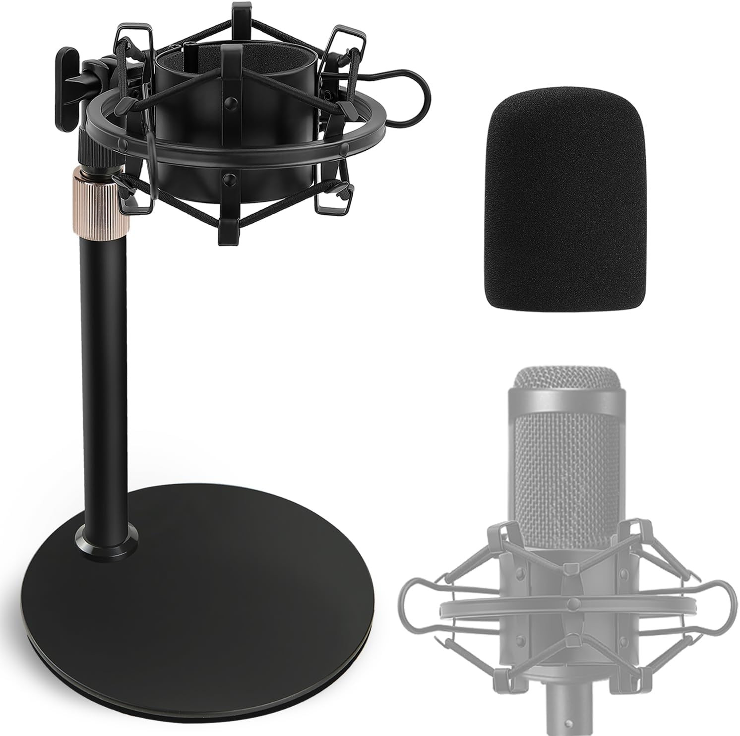 Audio Technica Mic Stand with Shock Mount Foam Table AT2020 Black