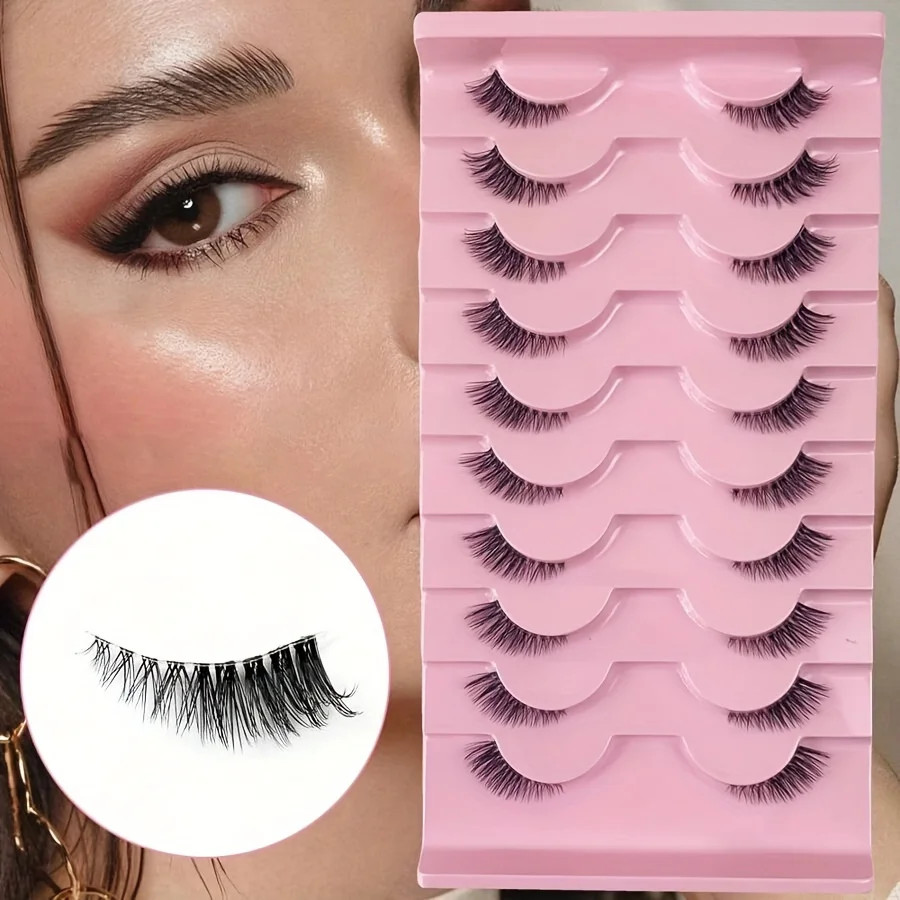 10 Pairs Half Lashes Natural Look Wispy Fluffy Cat Eye Look Natural Short Accent