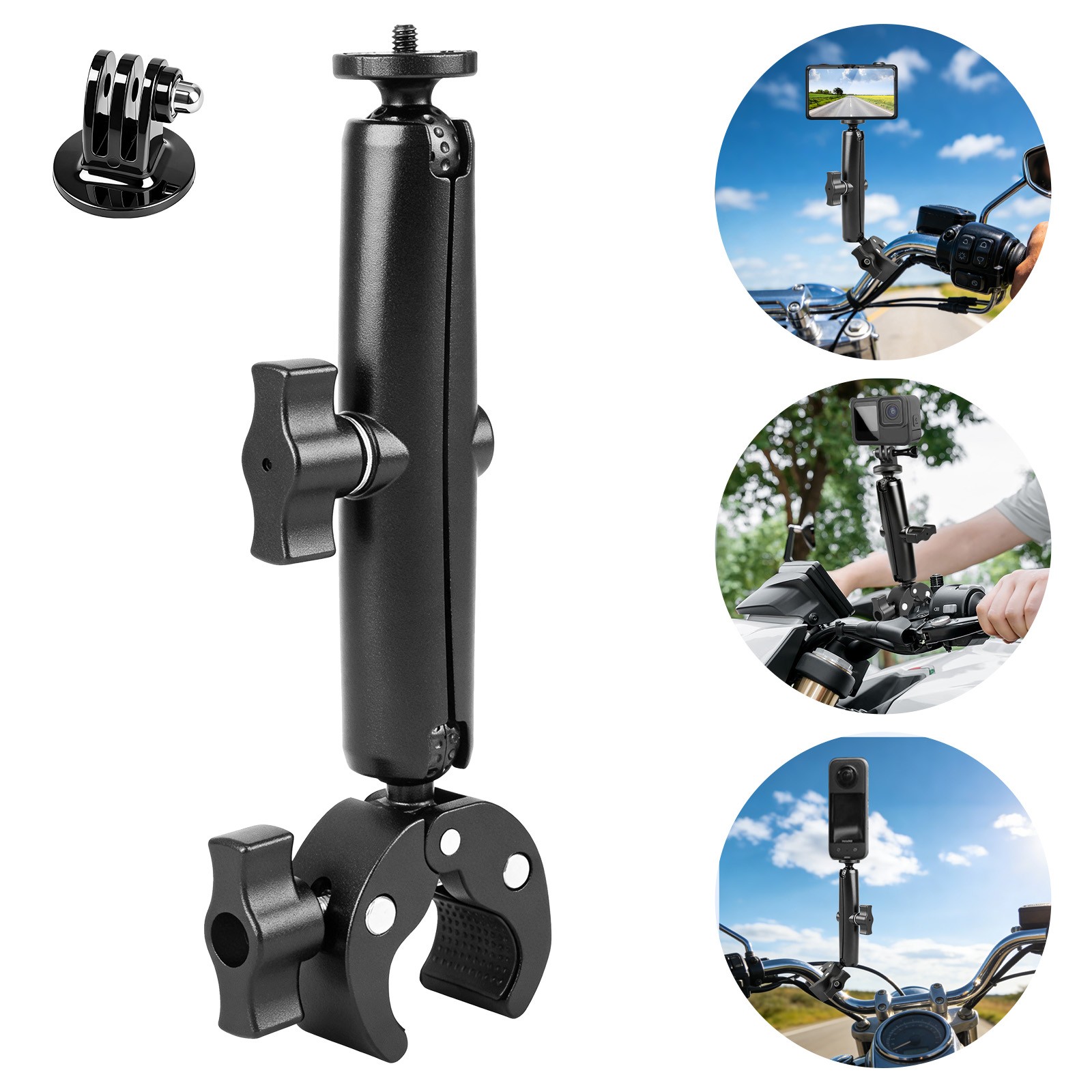 Bike Motorcycle Camera Mount Handlebar Clamp for GoPro Hero 13 12 Insta360 DJI