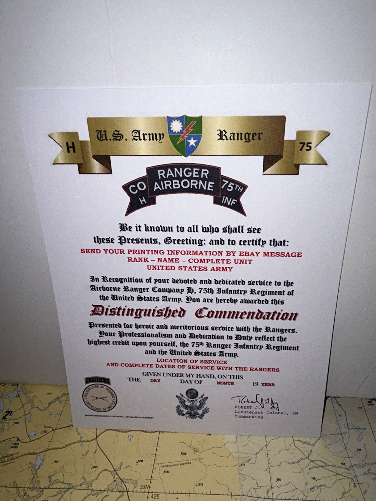 U.S. ARMY - H CO. 75TH INFANTRY RANGER REGIMENT / DISTINGUISHED COMMENDATION