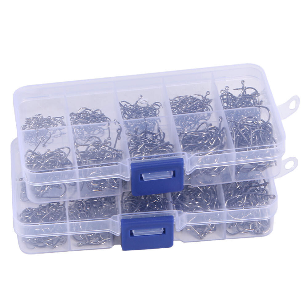 Pack of 1000 Circle Fishing Hooks Black Carbon Steel Shank Barbed 10 sizes New