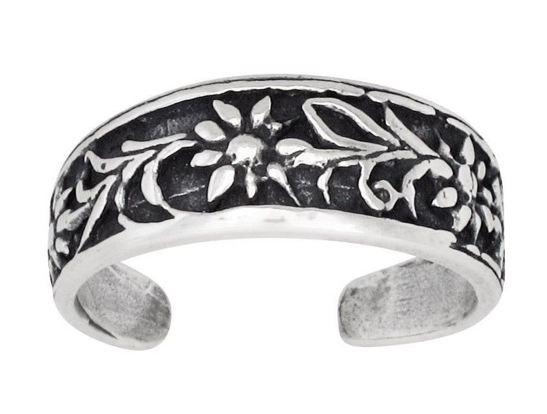 Sterling Silver .925 Flower Design Toe Ring Adjustable Size | Made In USA
