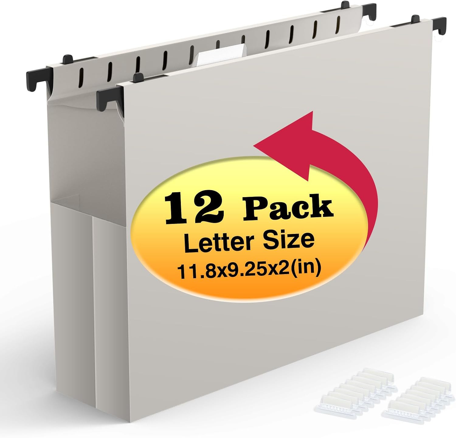Extra Capacity Plastic Hanging File Folders, 12 Pack, Letter, Grey | Letter Size