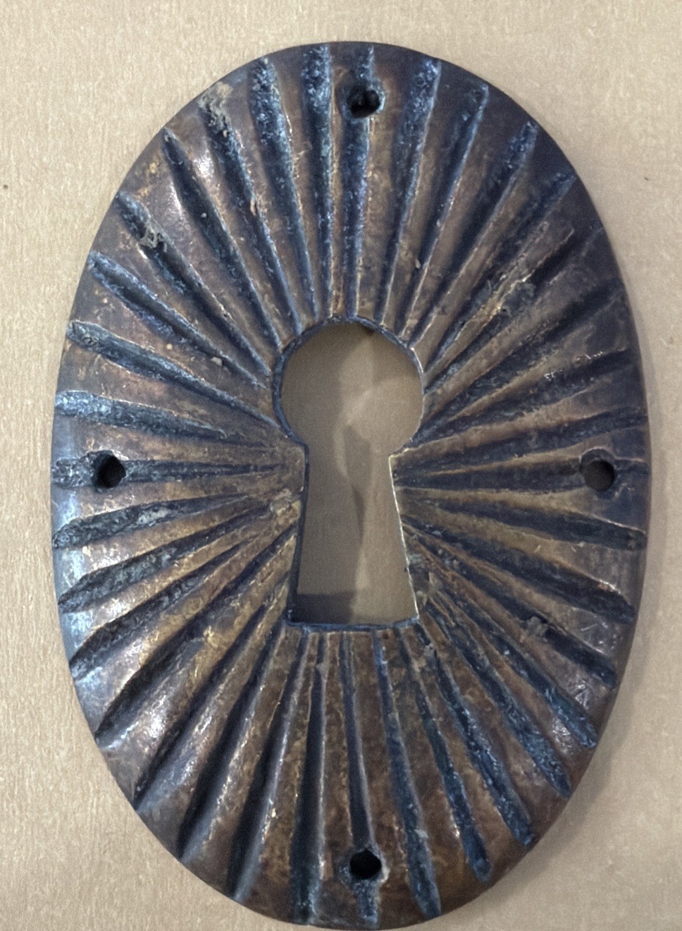 Vtg/MCM Keyhole Escutcheon Plate Matahari Sunburst Fluted Design Zamak Very Rare