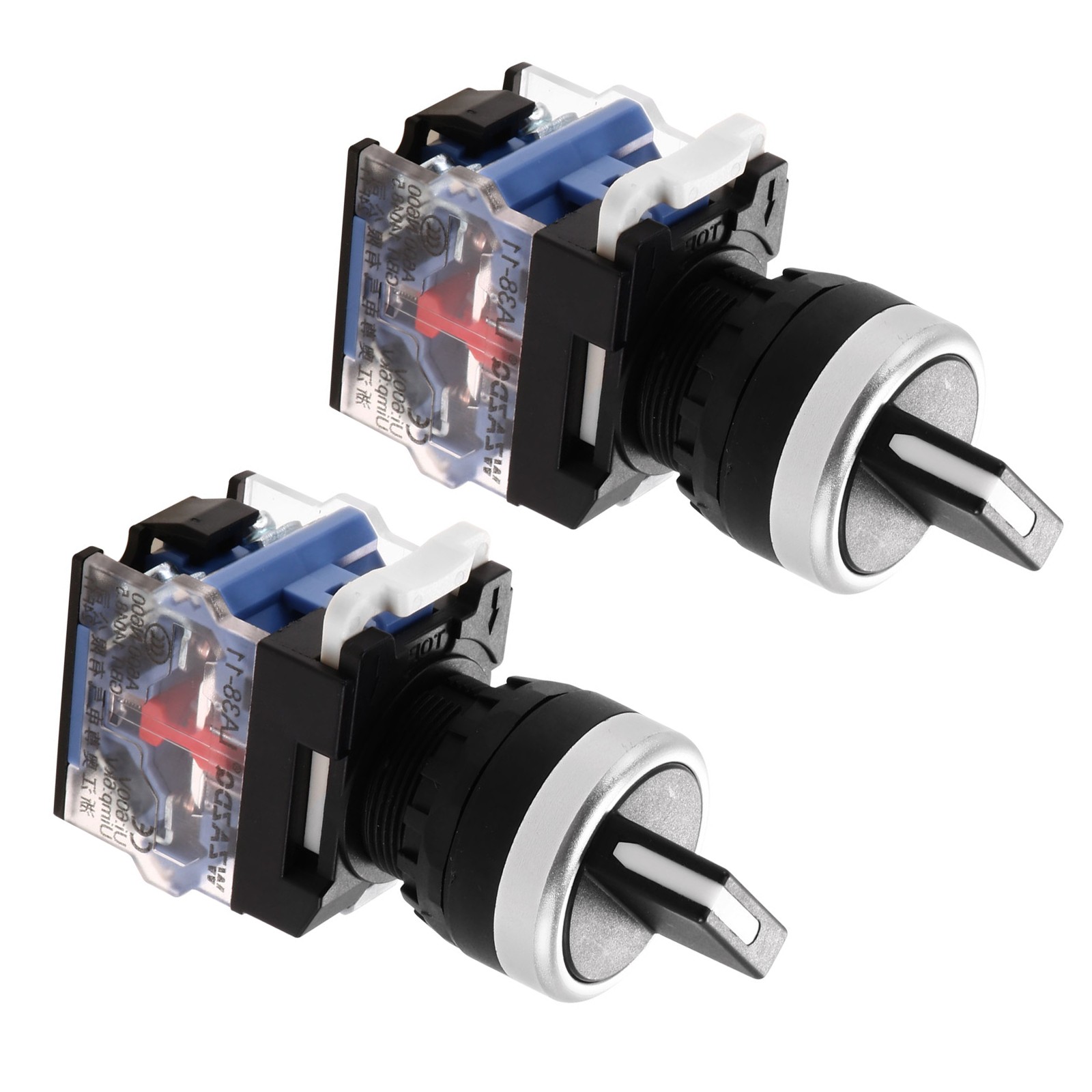 Rotary Selector Switch 2 Positions 1NO+1NC Latching AC 600V 10A 22mm 2 Pack