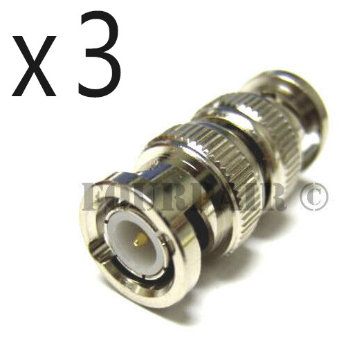 3 Pack Lot - BNC Barrel Coupler CCTV RF Video RG59 RG6 Adapter Male to Male M/M