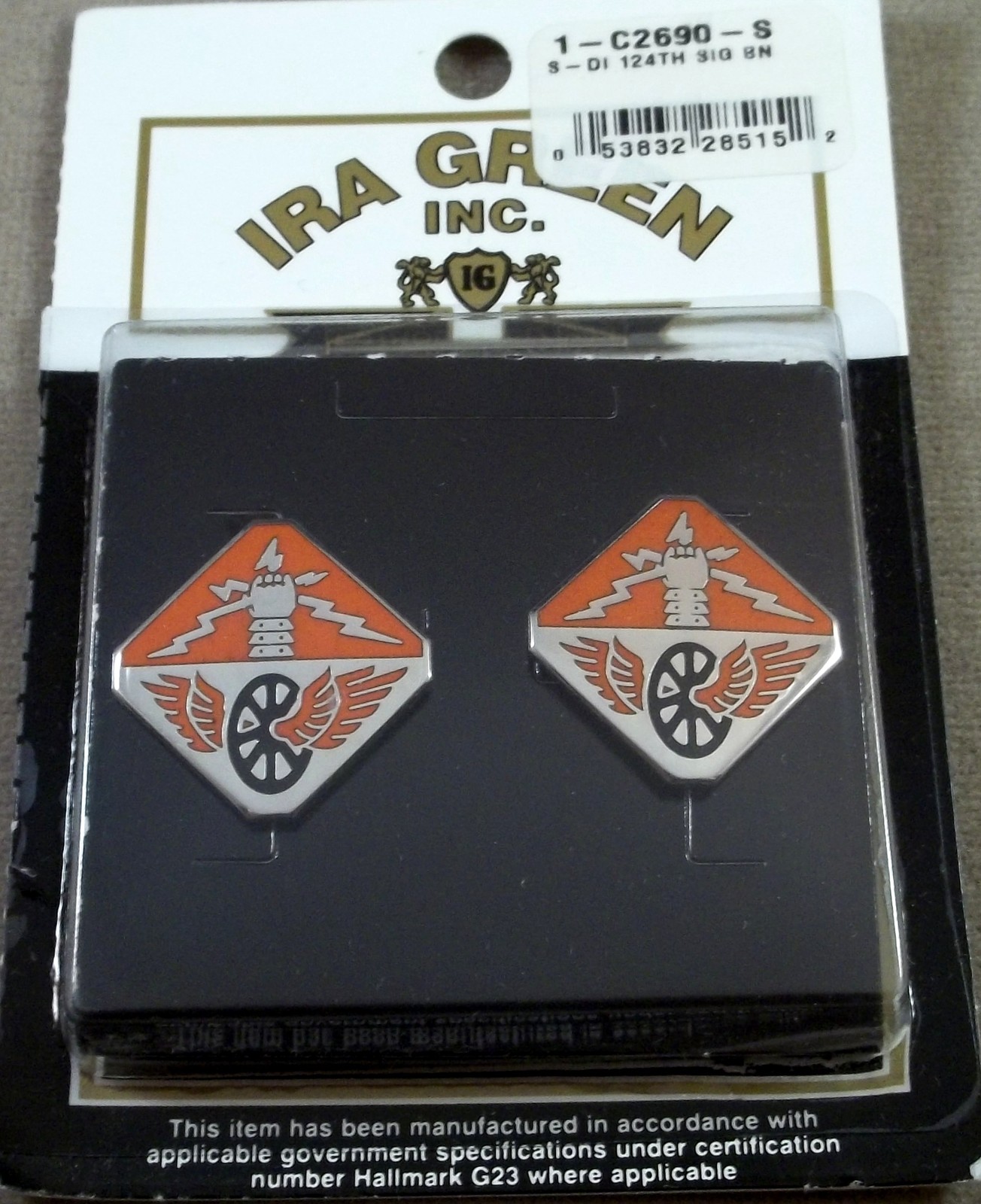 US Army 124th Signal Battalion Unit Crest Insignia - New Pair